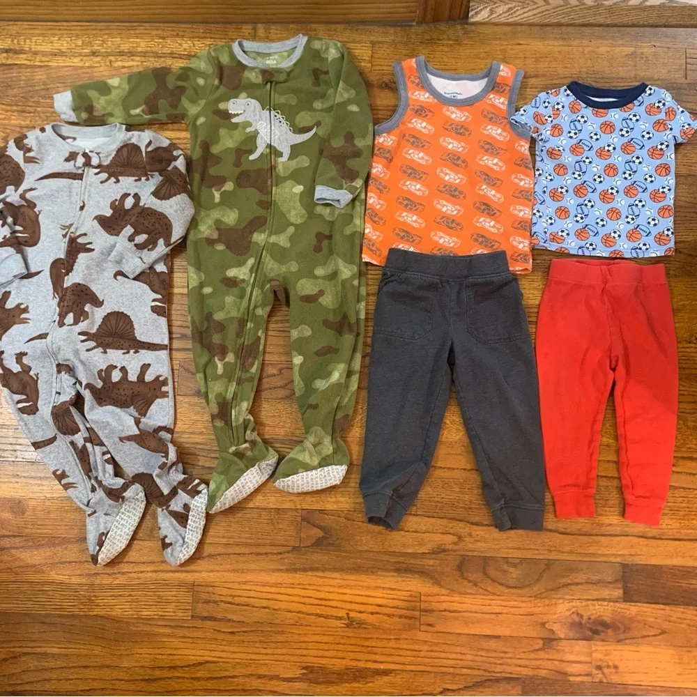 Baby Toddler Boy LS Footed Fleece Pajama Onesies Shirt Pant Sets 2T / 24 Months